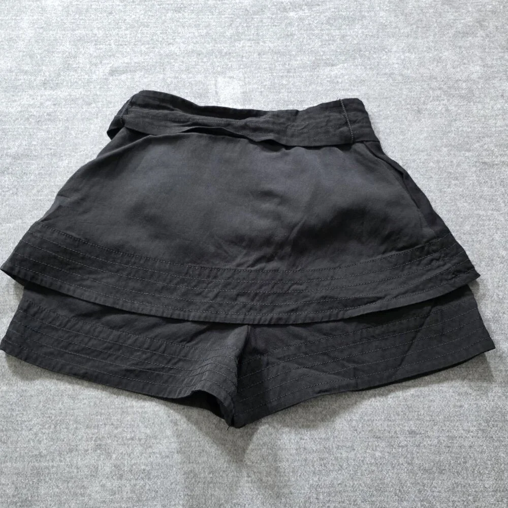 Maje Iloz Tiered Short Women 36 Black High Rise Pockets Belt Side Zip Goth Twill